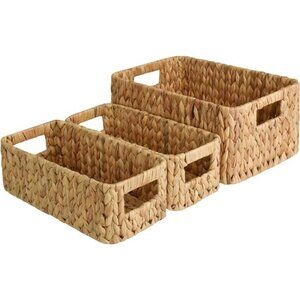 Water Hyacinth Storage Baskets, Square Wicker Baskets with Built-in Handles